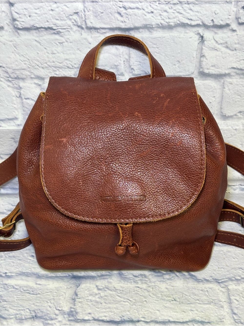 Portland Leather Goods Bucket Backpack Brown Full Grain Leather Drawstring Bag